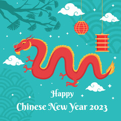 happy chinese new year 2023 in flat design with a dragon