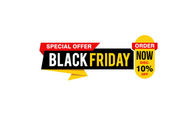 10 Percent discount black friday offer, clearance, promotion banner layout with sticker style. 