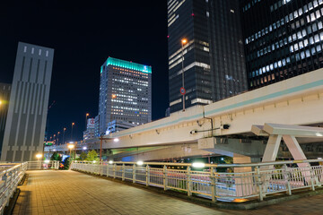 Fototapeta na wymiar 神奈川県横浜市 新高島のビル群と首都高速