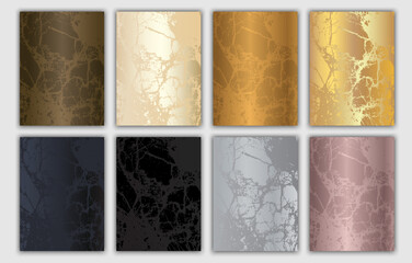 Gold Marble Background Set with Stone Texture. Black Luxury Gradient Collection
