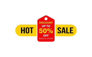 50 Percent discount offer, clearance, promotion banner layout with sticker style. 
