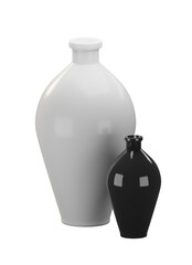 3D white and black ceramic jars on transparent background. 3D rendering