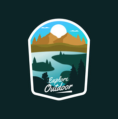 Mountain and deer outdoor adventures logo