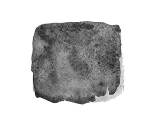 Gray watercolor spot on white. Hand drawn art. Grey stain. Watercolor art banner. Black and white illustration