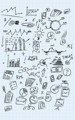 Clip art finance economy business education, doodle sketch illustration