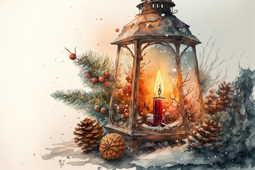 christmas decoration with candle and christmas tree
