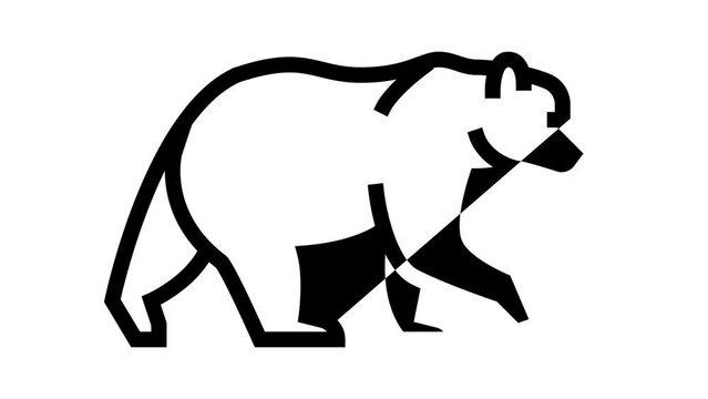 bear animal in zoo line icon animation
