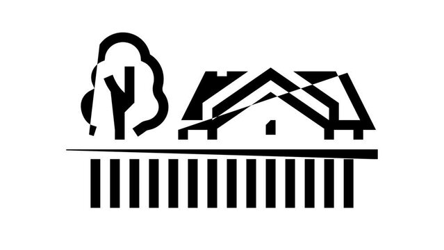 private house suburb line icon animation