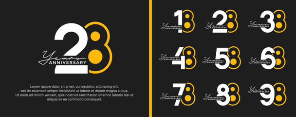 set of anniversary logo style flat yellow and white color for celebration