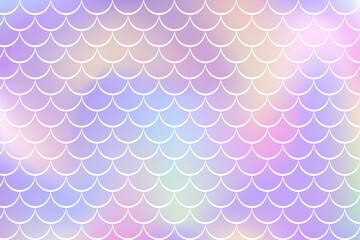 Mermaid holographic background with fish scale pattern. Pink pearl print. Underwater abstract cartoon wallpaper for banner, invitation and holidays. Kawaii vector texture.