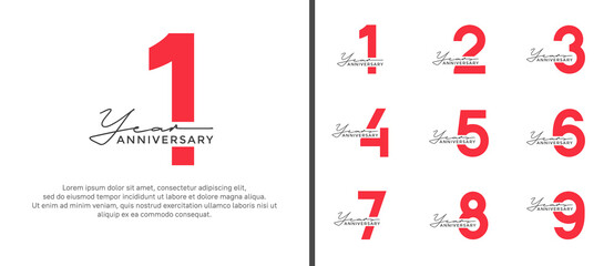 set of anniversary logo style flat red and black color for celebration