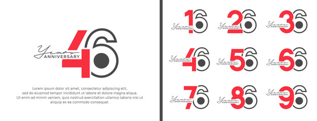 set of anniversary logo style flat red and black color for celebration