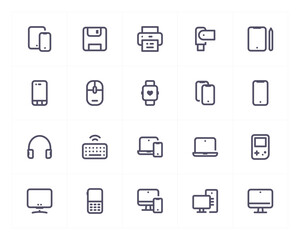 Device and computer line icon set. Vector illustration on white background. 200x200 pixel perfect.