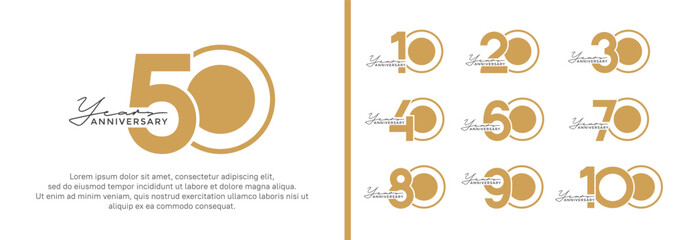 set of anniversary logo style flat gold color on white background for celebration
