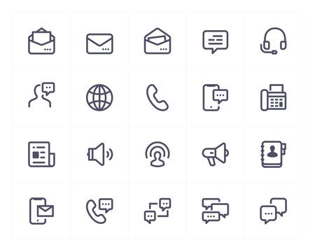 Communication line icon set. Vector illustration on white background. 200x200 pixel perfect.