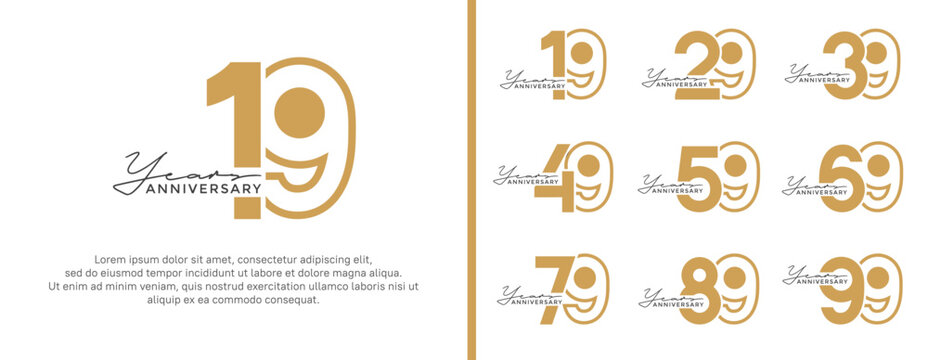 set of anniversary logo style flat gold color on white background for celebration