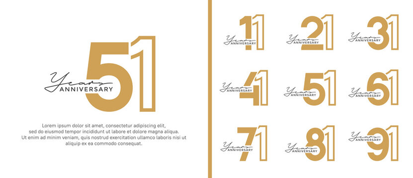 set of anniversary logo style flat gold color on white background for celebration
