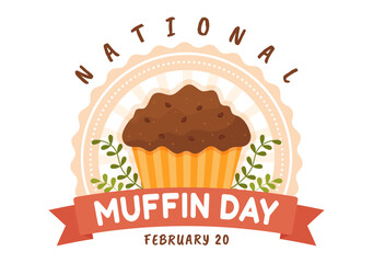 National Muffin Day on February 20th with Chocolate Chip Food Classic Muffins Delicious in Flat Cartoon Hand Drawn Template Illustration