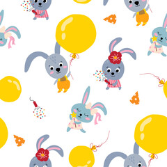 Seamless pattern with cute rabbits. Design for fabric, textile, wallpaper, packaging.	