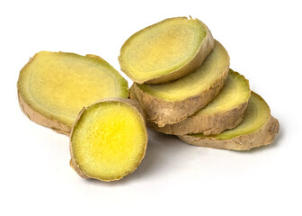 ginger  sliced  isolated on white background.