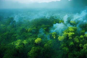 Naklejka na ściany i meble Tropical forest landscape aerial view