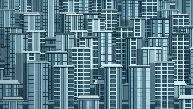 Flat blue multi-storey buildings with glass windows pattern background