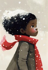 cute  wearing red Christmas scarf in the snow, concept art illustration  - 550521521