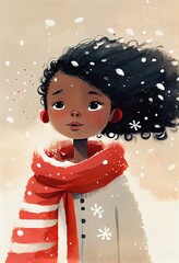 cute  wearing red Christmas scarf in the snow, concept art illustration  - 550521543