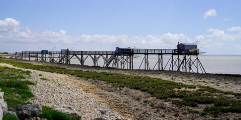 wooden fishing huts with net in Saint-Palais-sur-Mer france