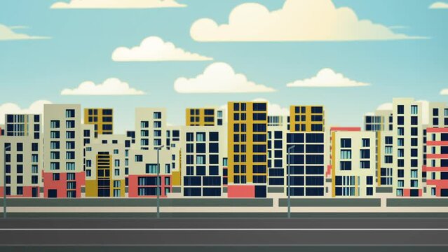 Flat cartoon urban street parallax cityscape looped animation