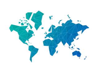 Poster Blue world map shape made of polygons. 3D illustration on a transparent background © daboost