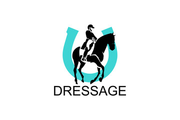 dressage horse riding sport vector line icon. athlete riding a horse sport pictogram, vector illustration.