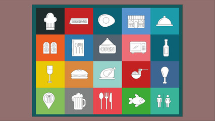 Food courts icons set. Outline set of food courts vector icons for web design