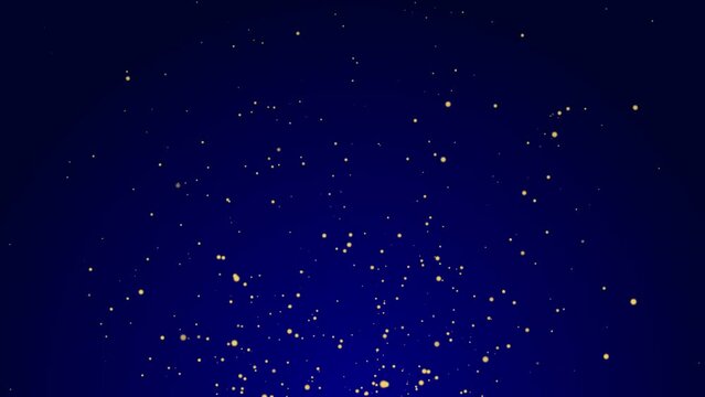 Blue animated background with particles of golden light rising across the screen. Blue background for christmas and digital composition. flickering overlay stars particles effect video