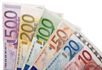 Euro banknotes on white background
