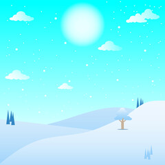 Fototapeta na wymiar Mountain with snow winter merry christmas celebrate vector postcard background