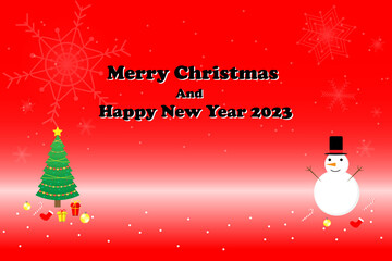 Merry christmas and happy new year celebrate flat vector and snowman and palm tree with gift