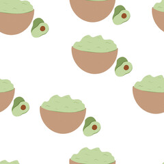Seamless pattern Green guacamole with ingredients avocado