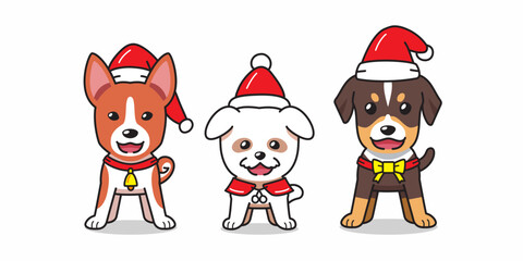 Vector cartoon character dogs christmas costumes for design.