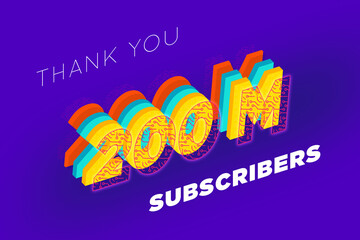 200 Million  subscribers celebration greeting banner with tech Design
