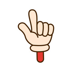 Hand gesture with a raised index finger in comic cartoon style isolated on white background.