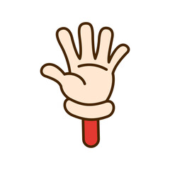 Hi or Hello hand gesture in comic cartoon style isolated on white background.