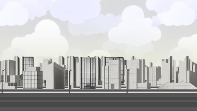Gray dim empty city cartoon street parallax animation