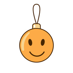 Hand drawn Christmas tree ball with emoticon face isolated on white background.