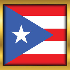Puerto Rico flag,Puerto Rico flag golden square button,Vector illustration eps10.