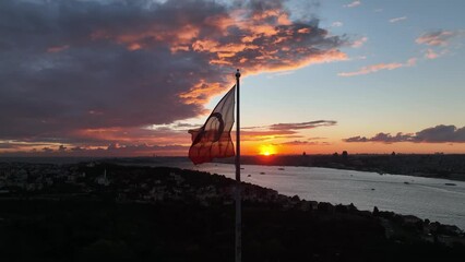 Turkish Flag and 15 July Martyrs Bridge Drone Video, Uskudar Istanbul, Turkey