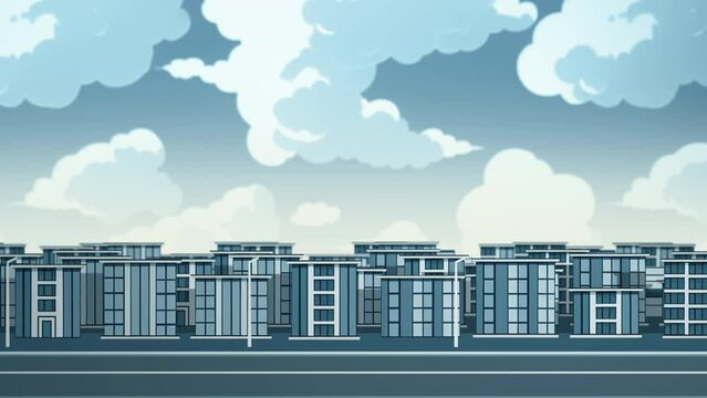 Blue empty city panoramic view animation