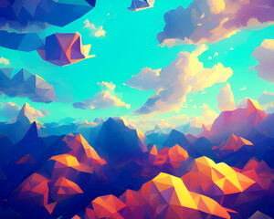 Beautiful Clear Orange Mountain - Polygonal Landscape Art
