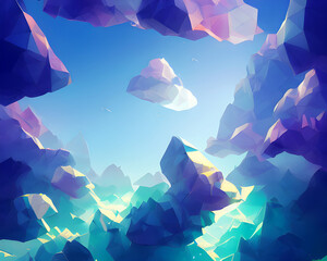 Crystal Blue Mountain - Polygonal Landscape Art
