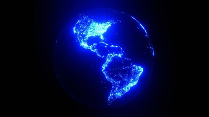 Fototapeta na wymiar illuminated light blue earth globe on black.
